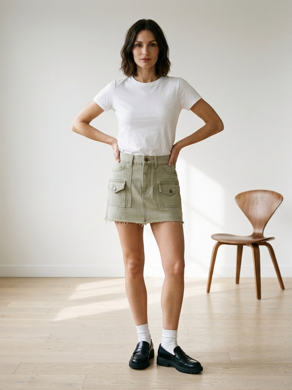 Sincerely Jules Olive Utility Mini Skirt with Front Pockets